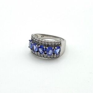 Stauer Sterling Silver 925 Blue Tanzanite and White Accent Statement Ring Size 6